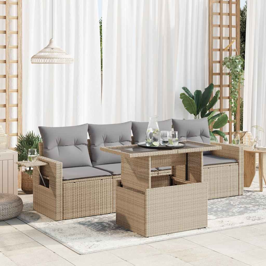 Maison Exclusive - 5-tlg. Garten-Sofagarnitur mit Kissen Beige Poly Rattan