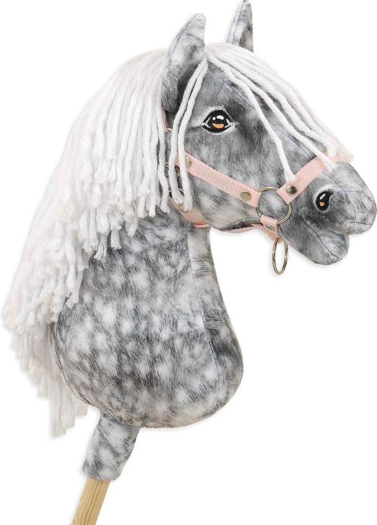 Hobby Horse Premium - Graue Apfelpferd auf Stab mit Weißer Mähne