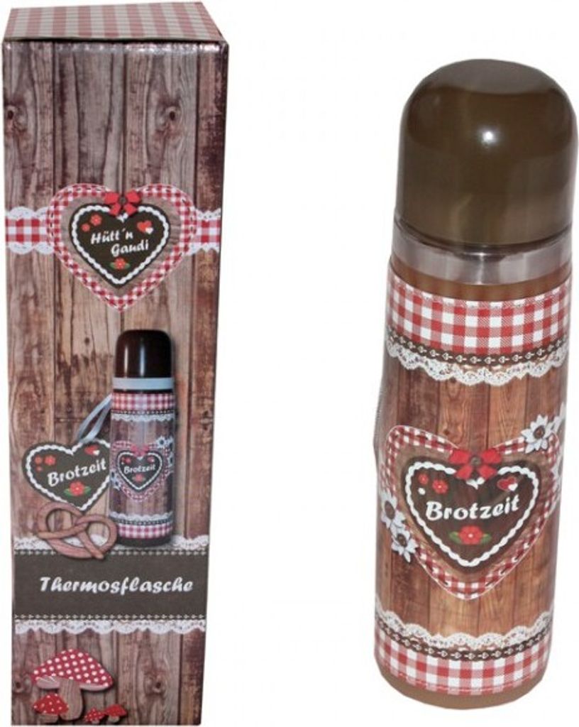 Hüttengaudi Edelstahl Thermosflasche "Brotzeit" Isolierkanne Thermoskanne 450ml