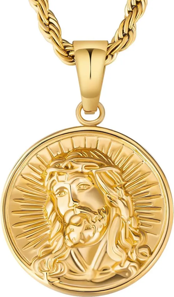 Chaîne or homme 18K avec pendentif Jésus 56cm, bijou résistant et durable