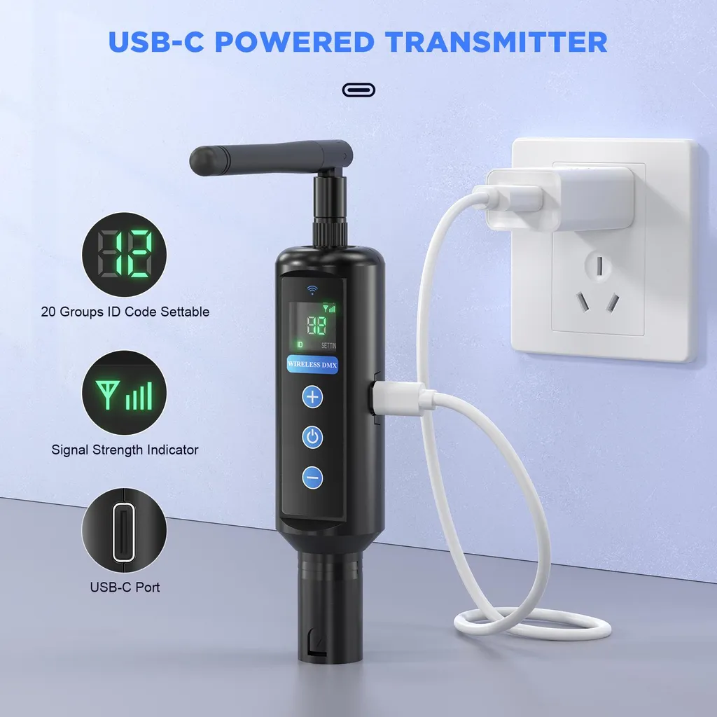 Émetteur DMX512 sans fil OLED - Solution anti-interférence 4 pièces