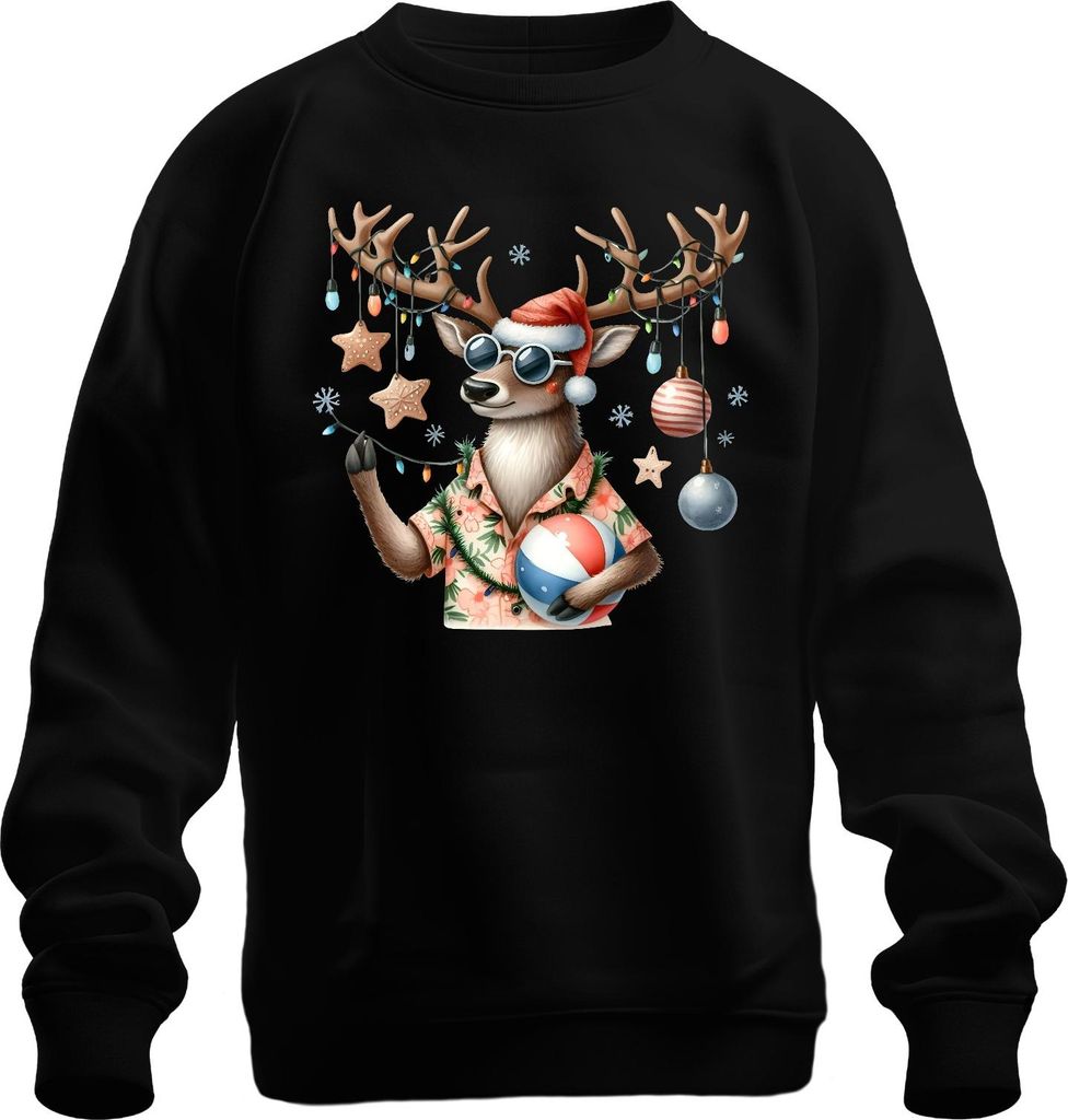 Cooles Rentier Sonnenbrille Strand Weihnachten Hawaii Hemd Urlaub Uni Sweatshirt Pullover, Schwarz, XL