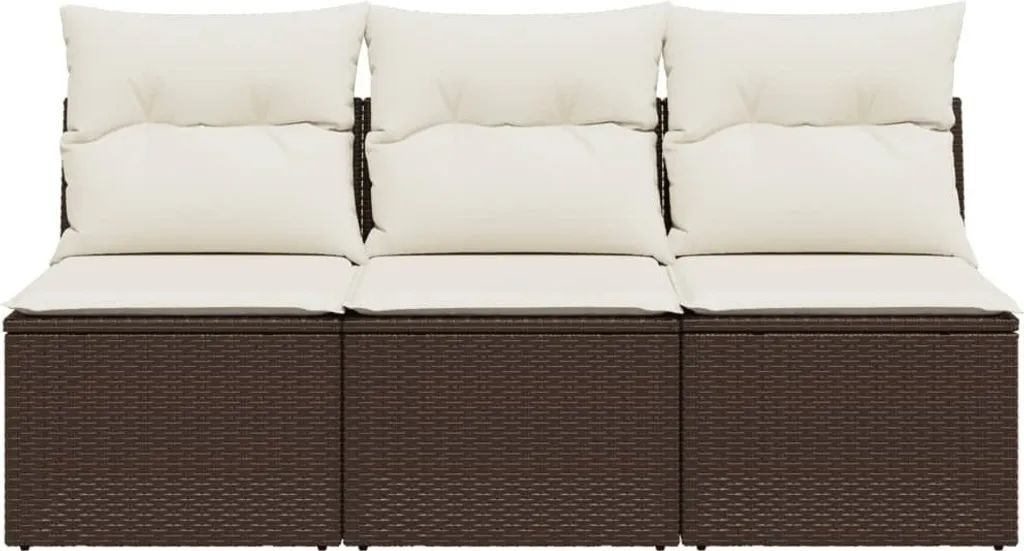 vidaXL Divano da Esterno 3 Posti Polirattan Marrone con Cuscini - 4