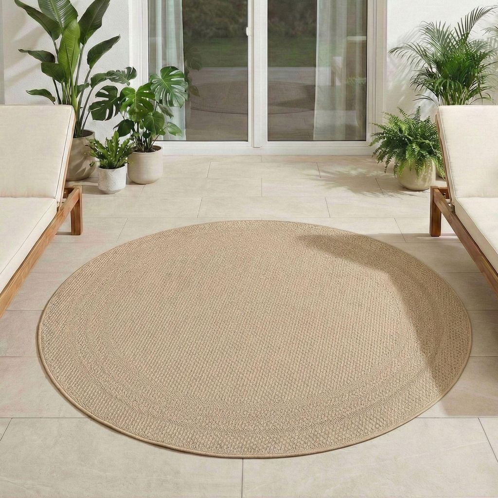 Carpetsale24 Outdoor Teppich Wetterfest & UV-beständig, ideal für Küche, Balkon, Terrasse, Garten, Wohnzimmer, Grösse: 120 cm Rund