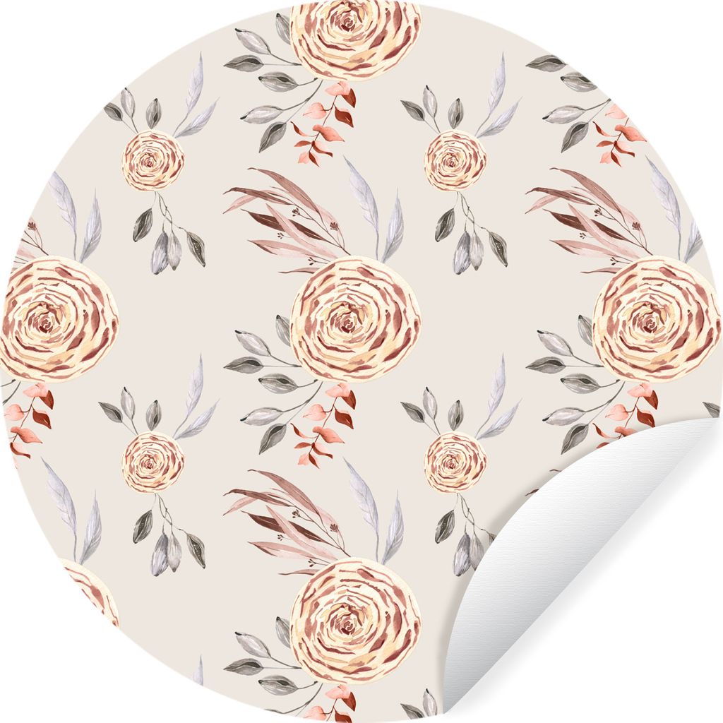 MuchoWow Runde Wandtattoo - Wandsticker Tapete Aufkleber Rosen - Gold - Muster Ø 80 cm Selbstklebend und Repositionierbar - Wandaufkleber - Krei...