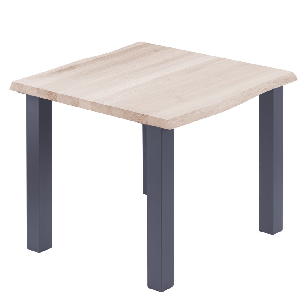 LAMO Manufaktur Esstisch Küchentisch Schreibtisch Couchtisch aus Massivholz, mit Baumkante 60x60x76 cm (AxBxH), Classic, Roh / Anthrazit, LBB-01-A...