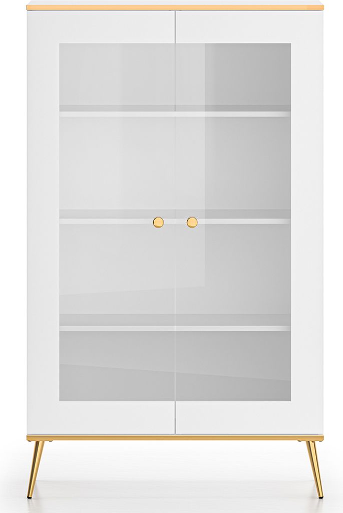 Vitrinenschrank in weiß mit goldfarbigen Akzenten, VLORA-131