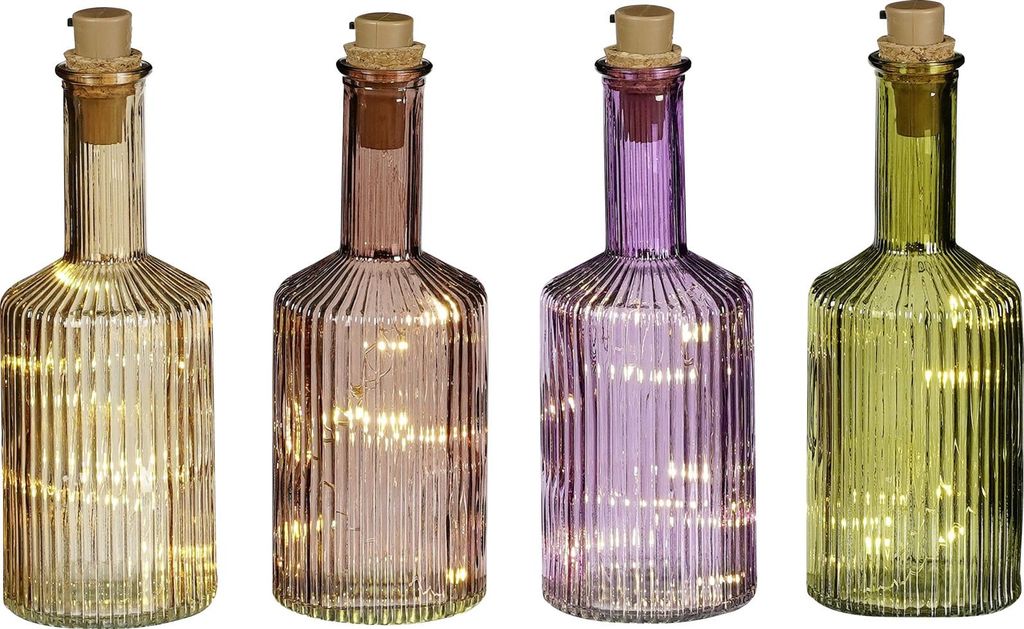 Mica Decorations Flasche Glas Ø 8 x 24 cm mit 10 Led in Produktbild 