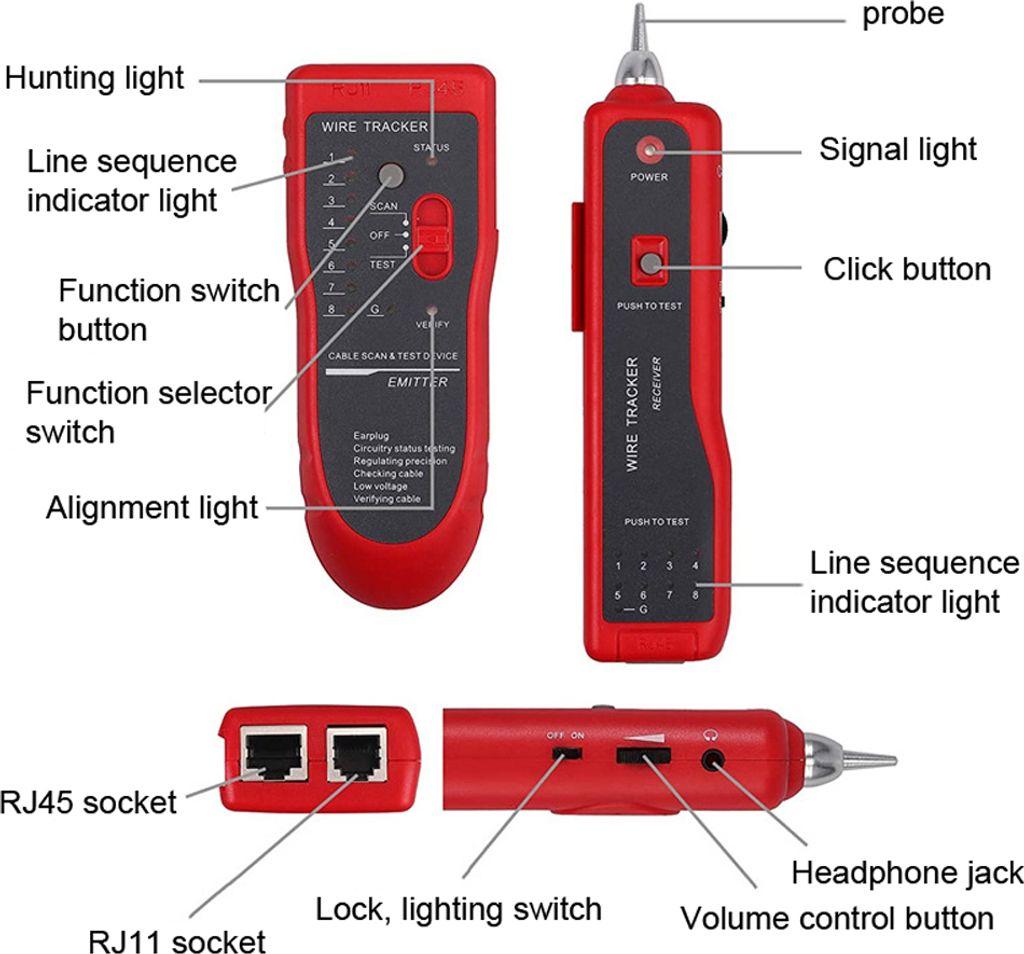 BTMETER BT-5900A Netzwerk Leitungssucher – Kabeltester Für Telefon Und LAN, Inkl. 9V Batterie