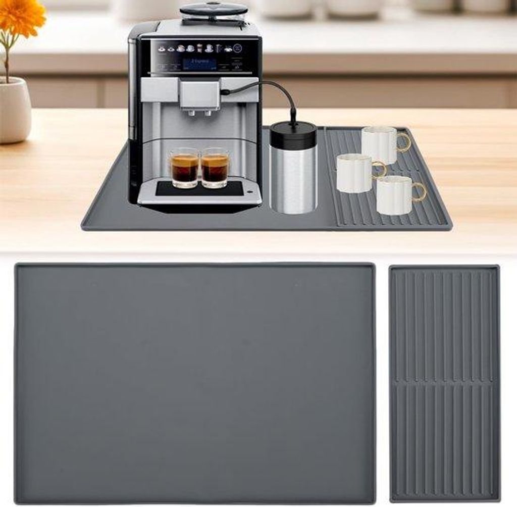 Küchengerätmat für Kaffeemaschine, 61 x 40,5 cm Anti-Slip-Silikonmat mit runder Kante, Küchenaccessoires für Kaffeemaschine, Tassen und Geschirr
