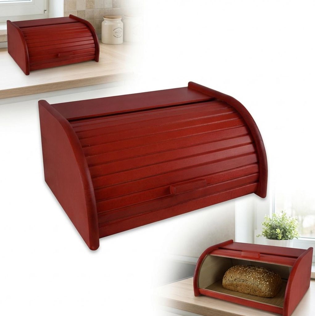 Großer Holz-Brotkasten Rot 40x29x18cm – Brotkorb für Brotaufbewahrung
