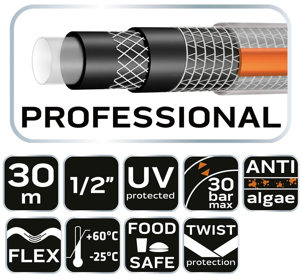 Tuyau d'arrosage anti-torsion 1/2 pouce 30m résistant UV NEO TOOLS