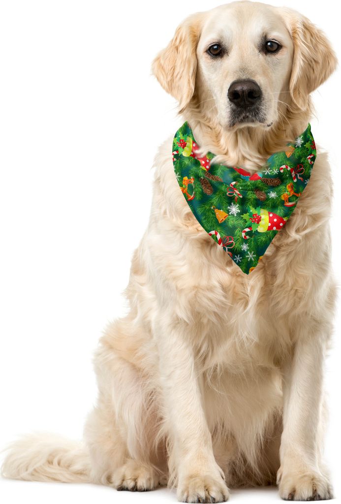 ABAKUHAUS Weihnachten Haustier Bandana, Weihnachten Zubehör Pine, 40x40 cm, Dunkelgrün Braun und Rot