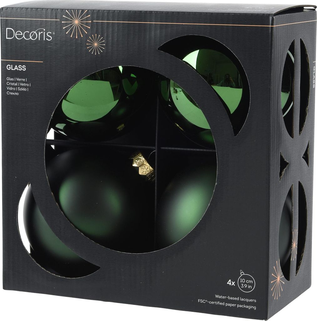 Weihnachtskugeln Glas 10cm 4 Stück - Piniengrün Produktbild 