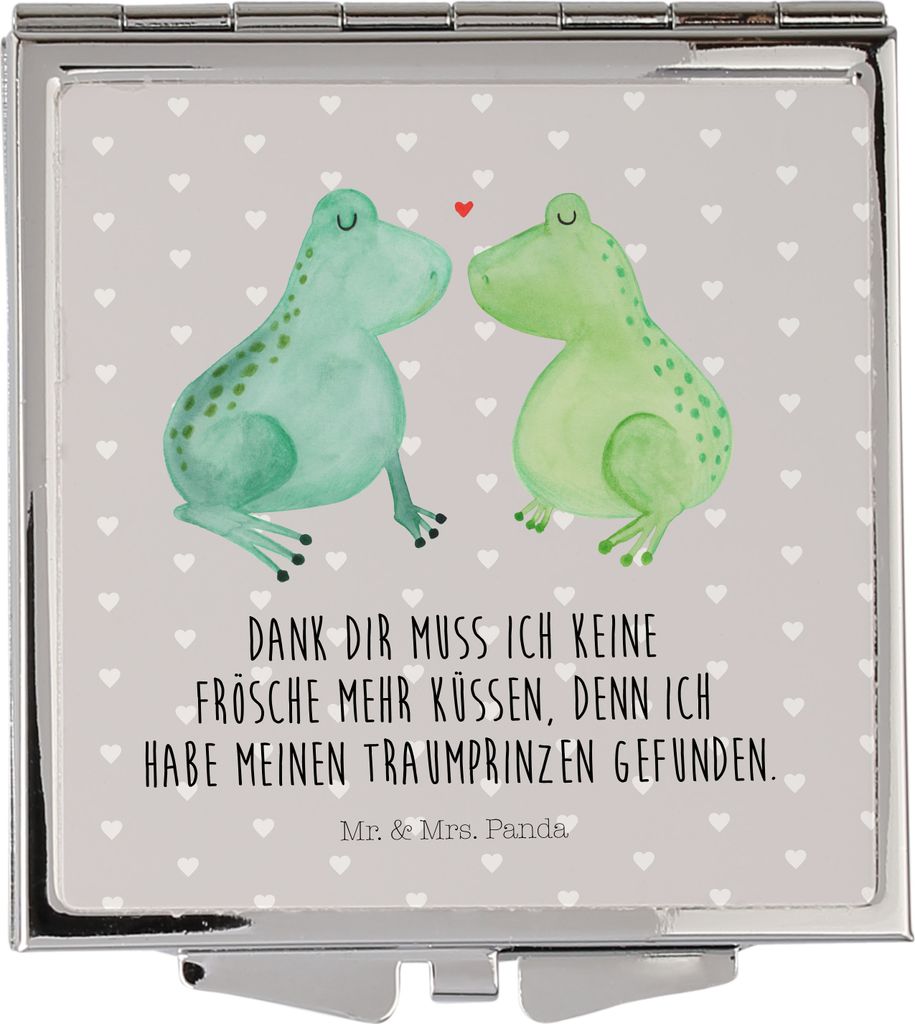 Mr. & Mrs. Panda Schminkspiegel Frosch Liebe - Grau Pastell - Geschenk, Freundin, Pärchen, Klappbarer Spiegel, Kleiner, Handspiegel, Frösche, Kos...
