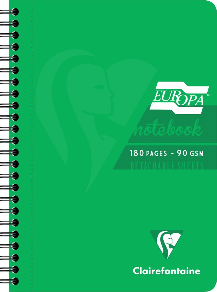 Clairefontaine 5x Spiralbuch A5, 90 Blatt liniert mit Rand Grün 5810Z