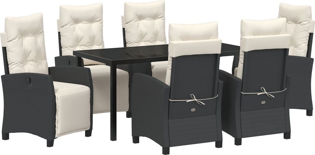 Möbel 7-teiliges Garten-Dining-Set Schwarz Poly Rattan - Gartenstühle 3380418