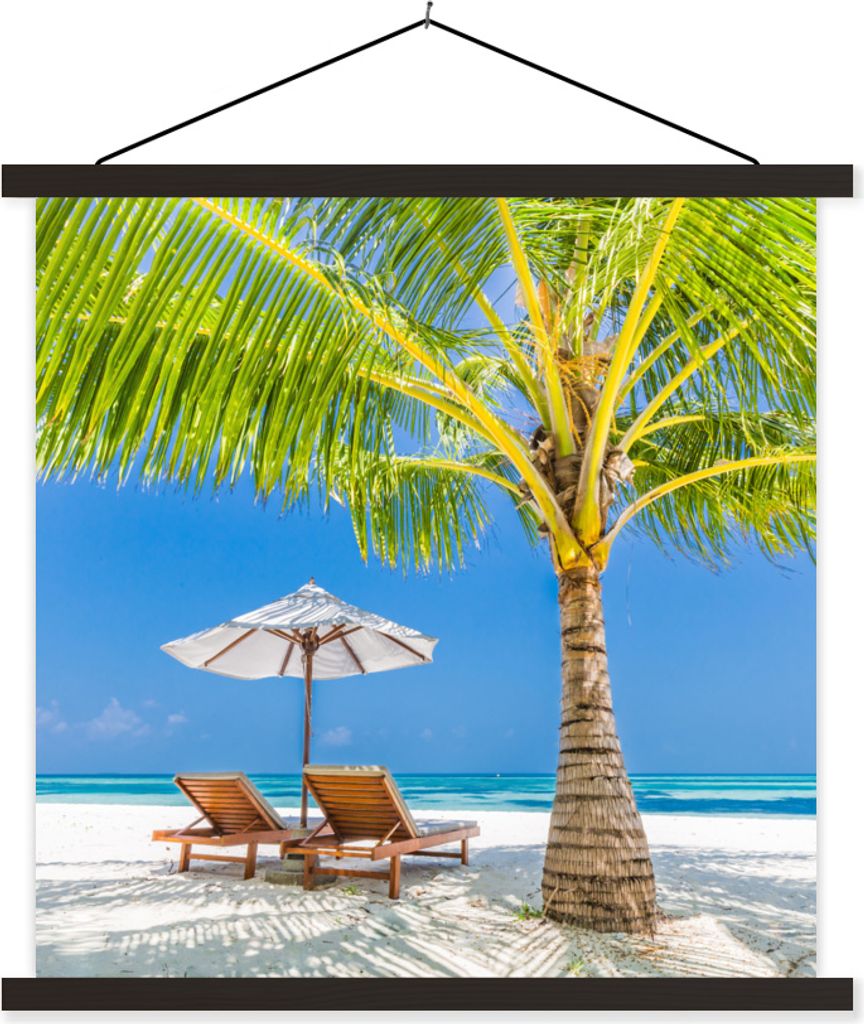 MuchoWow Textilposter Palme - Strandkorb - Sonnenschirm 60x60 cm mit schwarzem Rahmen - Posteraufhänger