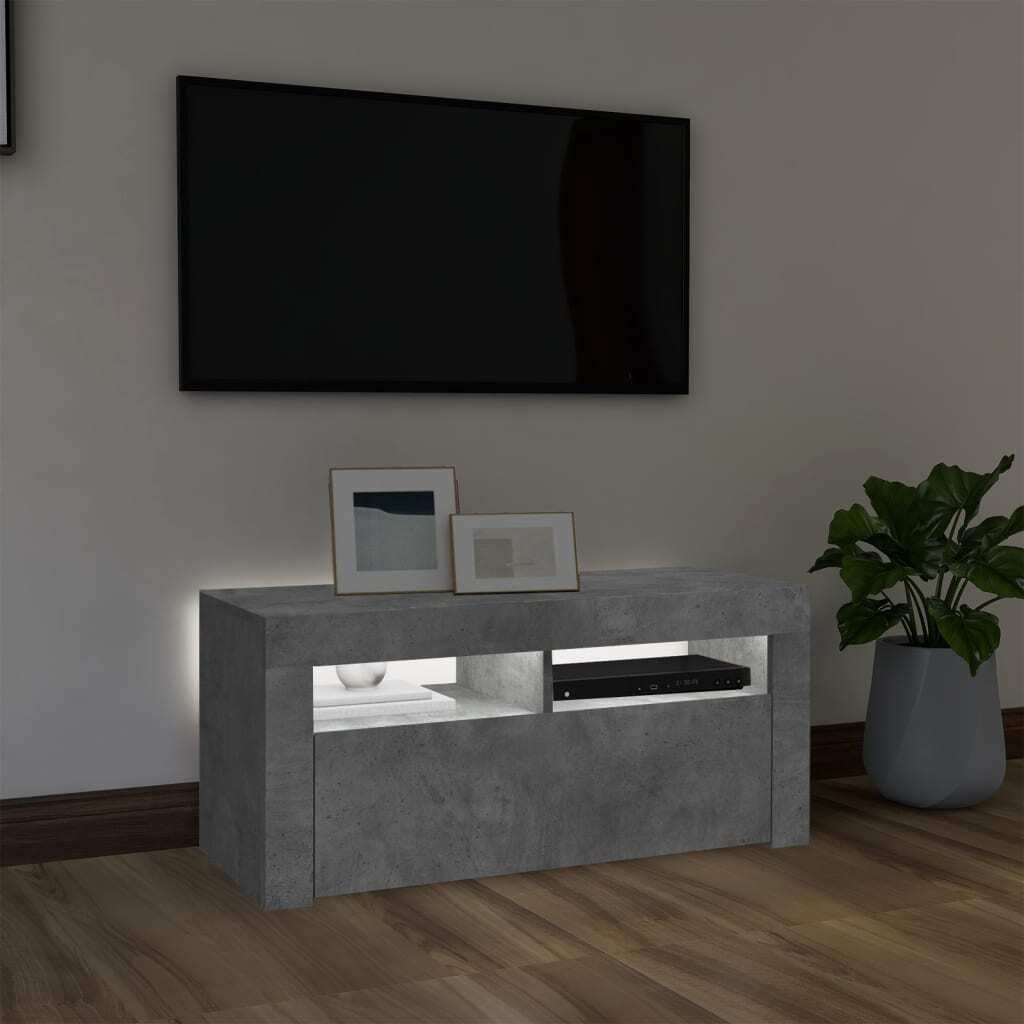 (Angebot 2026)TV-Schrank Industriestil - CLORIS - Fernsehenschrank - mit LED-Leuchten Betongrau 90x35x40 cm - DEMöbel3345215