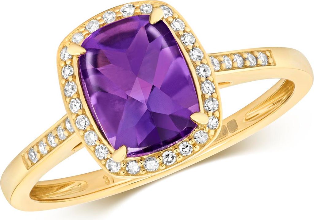 9 Karat (375) Gold Cluster Damen - Diamant Ring Brillant-Schliff 0.12 Karat mit Amethyst, 55 (17.5); TRS14849RSO