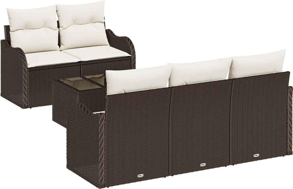 Eleganten-Stil 6-teiliges Garten Sofa Set mit Kissen Braun Poly Rattan, 2-Sitzer Garten Sofa mit Stauraum & Kissen Braun Poly Rattan - Gartensofas ...