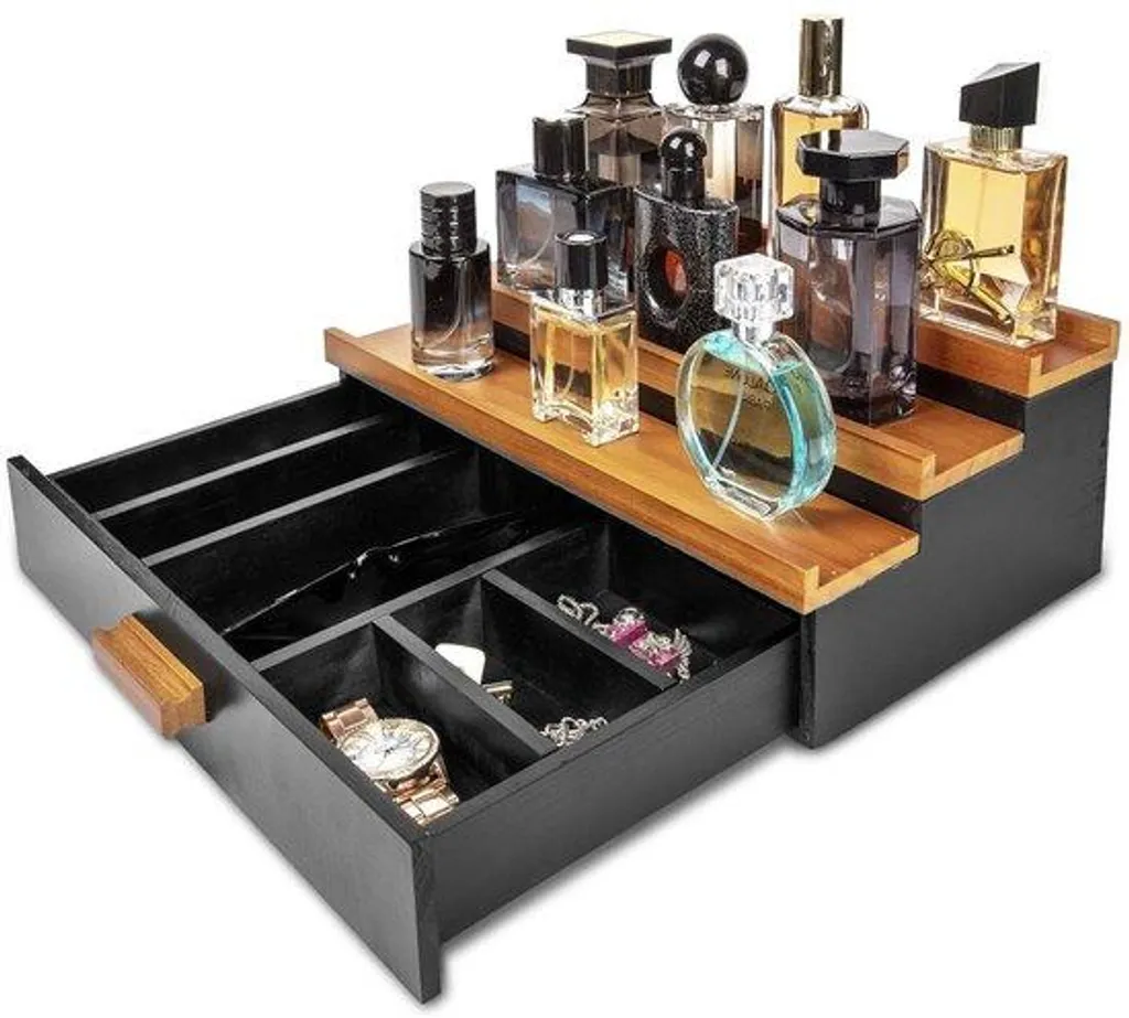 Présentoir à parfums escalier en bois - Support de rangement polyvalent