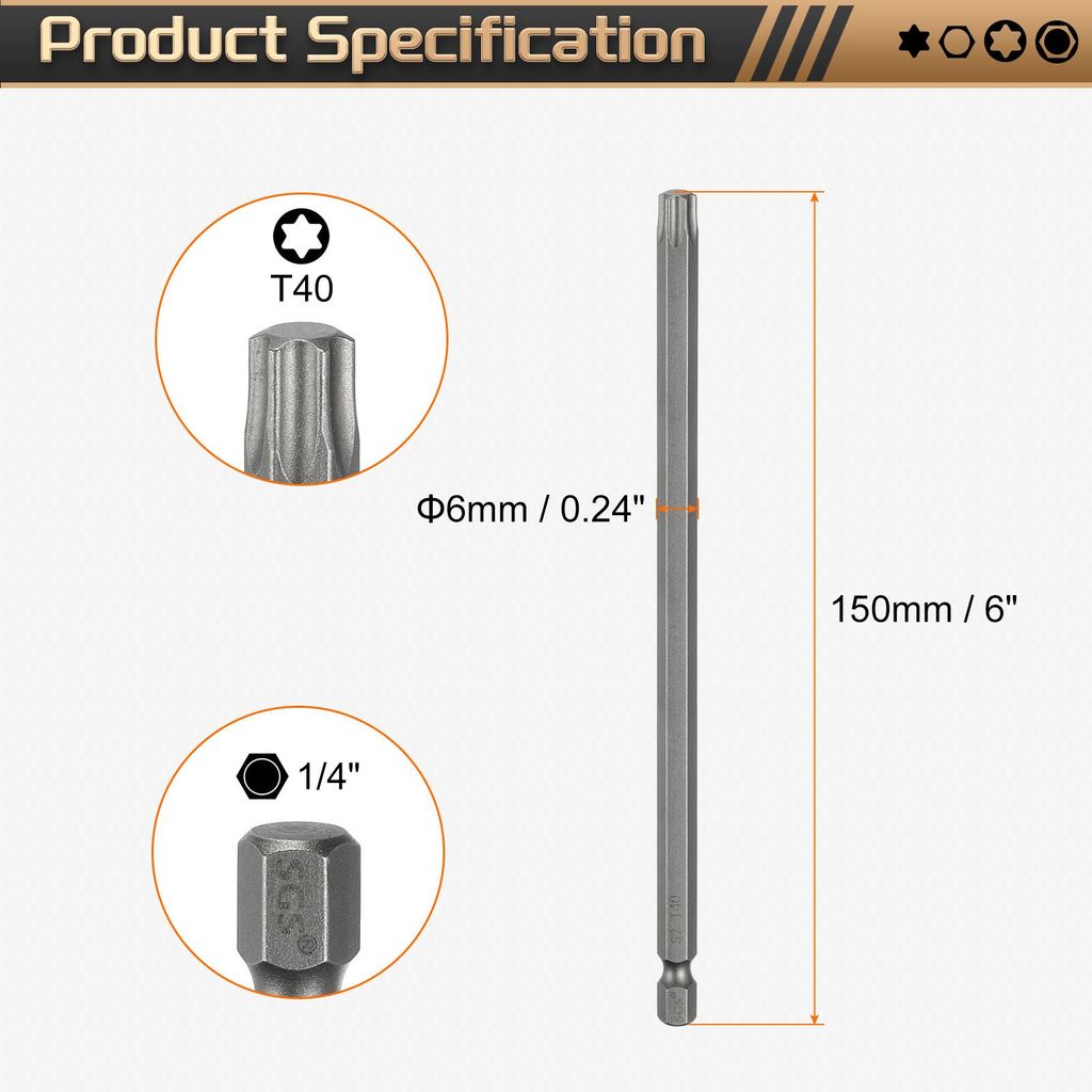 T40 Torx Bit Set Schraubendreher Bitsatz 1/4 Zoll Sechskantschaft 150mm Lang Magnetisch Hex Sechskant Ohne Loch Spitze Bohrer Bits S2 Stahl fš¹r ...