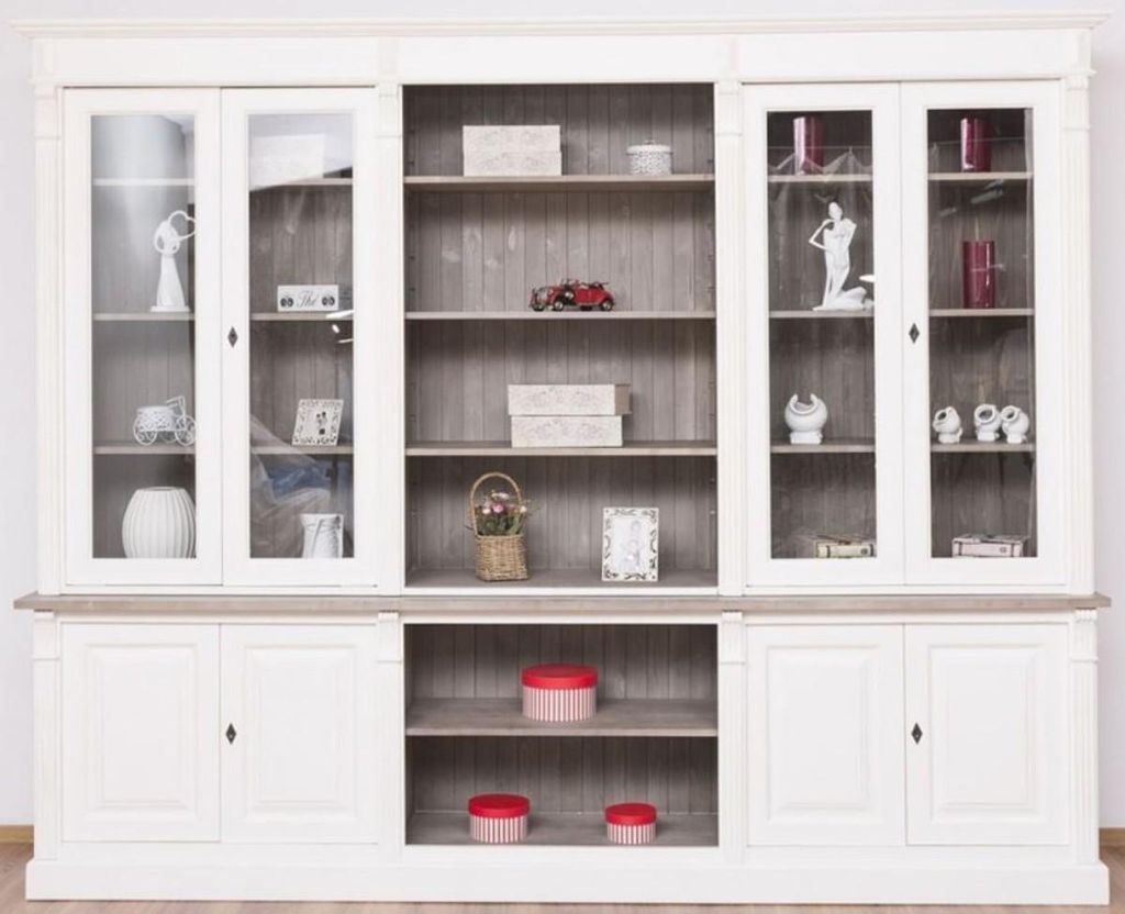 Casa Padrino Landhausstil Bücherschrank Weiß / Braungrau Produktbild 
