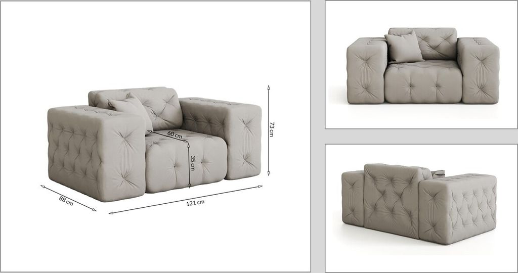 Kaiser Möbel Sofagarnitur, Couchgarnitur CLOUD Couch 3+2+1 stilvol Viele Farben Perle