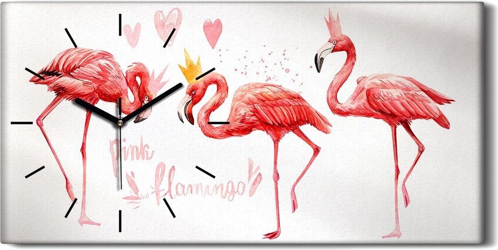 Wanduhr Bürouhr Leinwand Bild Quarz 60x30 Gemälde Tier Vogel Flamingo Kunst - schwarze Hände
