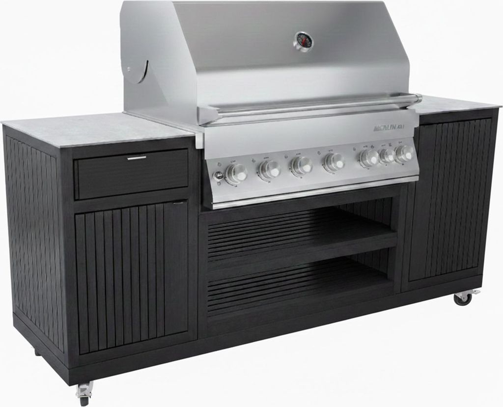 Endorphin Poly Outdoorküche schwarz, inkl Merlin 641 Gasgrill, silber