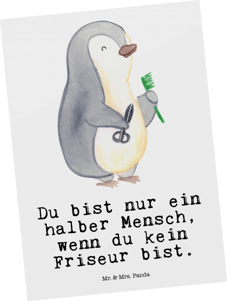 Mr. & Mrs. Panda Postkarte Friseur Herz - Weiß - Geschenk, Spruch, Ansichtskarte, Friseursalon, Lustig, Ansichtskarten, Grußkarte, Postkarten, Fr...