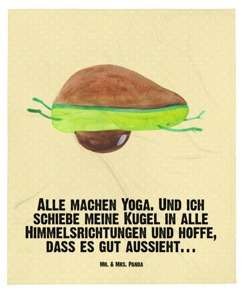 Mr. & Mrs. Panda Babydecke Avocado Yoga - Gelb Pastell - Geschenk, Unsportlich, Haha, Bauch, Fleecedecke, Erstlingsdecke, Hilfe, Schlummerdecke, Ki...