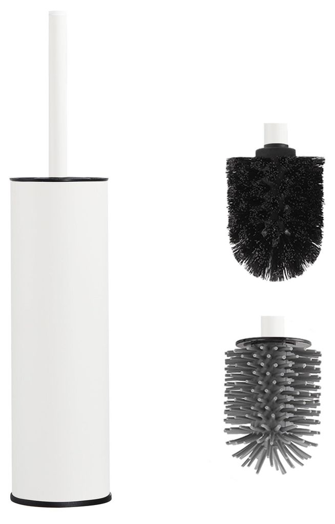 Freistehende WC-Bürste aus Metall mit zwei langen Silikonbürstenköpfen zur gründlichen Reinigung des Waschbeckens; WC-Bürste mit Tropf- und Ve...