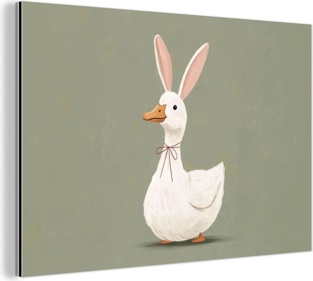 MuchoWow Wanddekoration Metall Metallbild Wandkunst 30x20 cm Ente - Kaninchenohren - Grau MuchoWow Aluminium Gemälde - Aluminiumgemälder