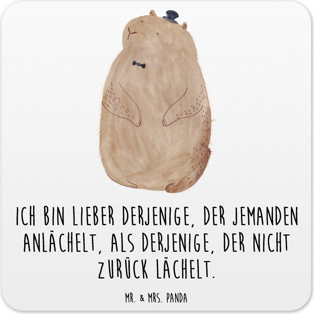 Mr. & Mrs. Panda Untersetzer für Gläser Murmeltier 15er Set - Weiß - Geschenk, Respekt, Fröhlichkeit, Lustige Sprüche, Glas-Untersetzer, Coast...