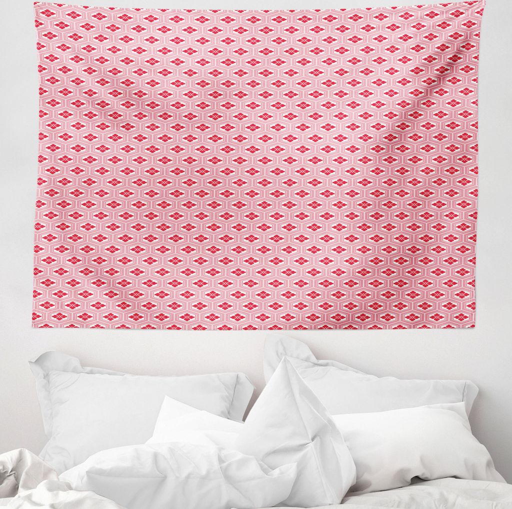 ABAKUHAUS Rose Wandteppich, Japanische Blumen Rhombus aus Weiches Mikrofaser Stoff Waschbar ohne Verblassen Digitaldruck, 150 x 110 cm, Dunkler Cor...