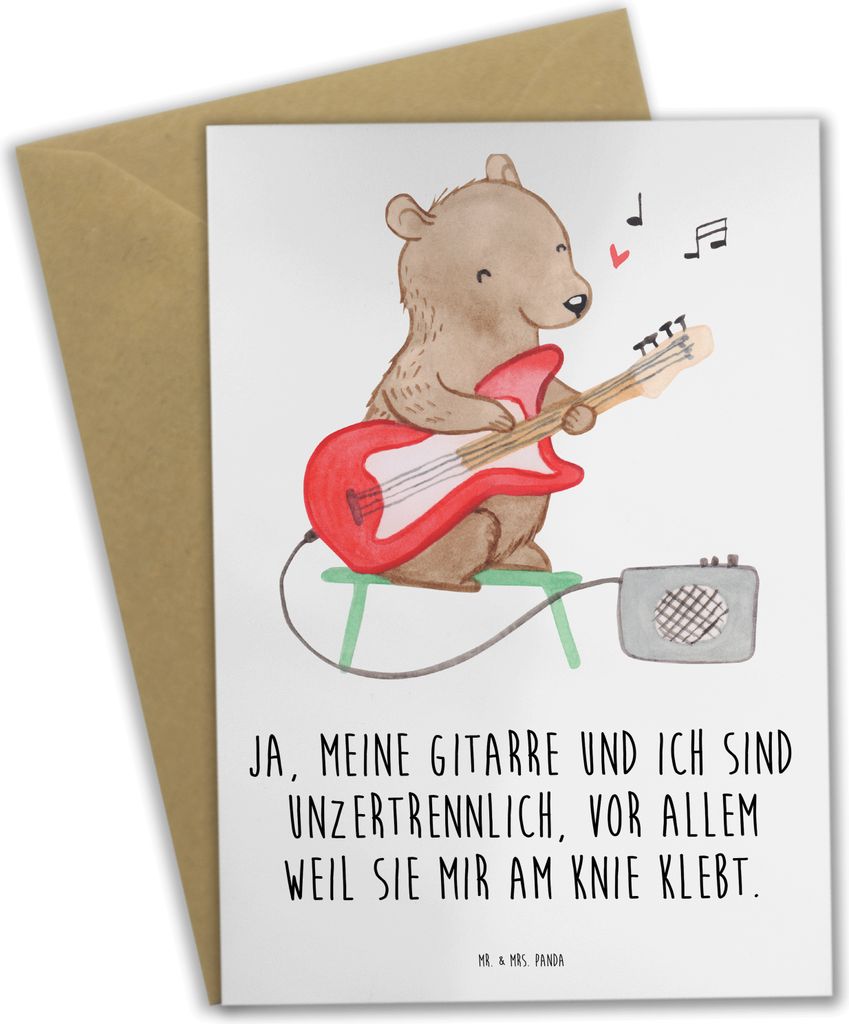 Mr. & Mrs. Panda Beileidskarte Gitarre Freund - Weiß - Geschenk, Gitarristen, weihnachtskarten, Musik, Grußkarten, glückwunschkarten, einladungs...