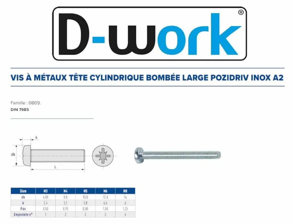 Vis Inox A2 Tête Cylindrique Large 3x40 mm Pozidriv Résistant Corrosion