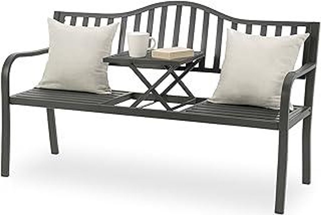 Gartenbank mit klappbarem Tisch, 3-Sitzer, Stahl, Garten Sitzbank, HxBxT: 90 x 150 x 57,5 cm, anthrazit