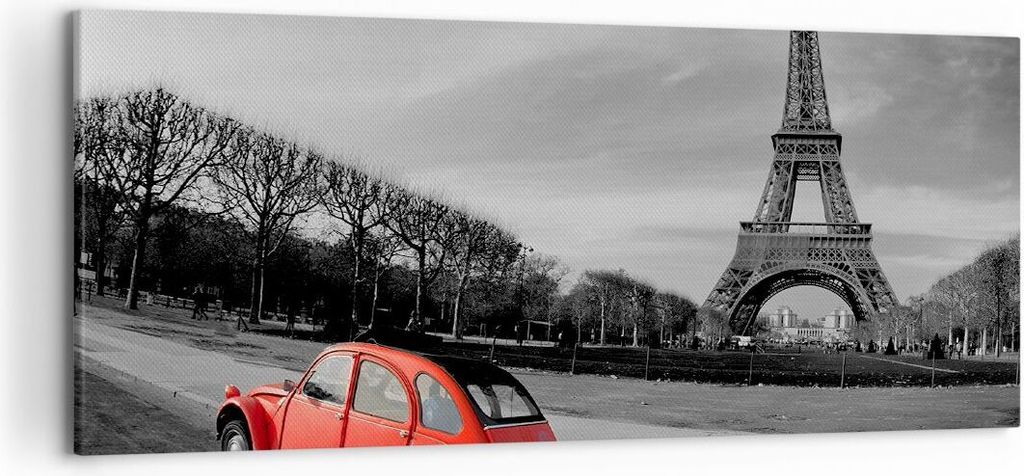 Bild auf Leinwand - Leinwandbild - Auto Eiffle Kultur Architektur - 120x50cm - Wand Bild - Wanddeko - Leinwanddruck - Bilder - Kunstdruck - Wanddek...