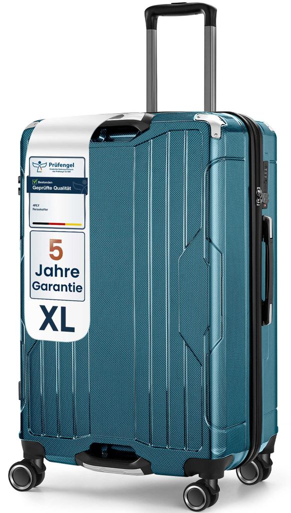 4FLY Aluminium-Rahmen Hartschalen Reisekoffer XL 77 cm (103L) aus PC+ABS – mit TSA-Schloss, 4 Spinner-Doppelrollen, Reisegepäck