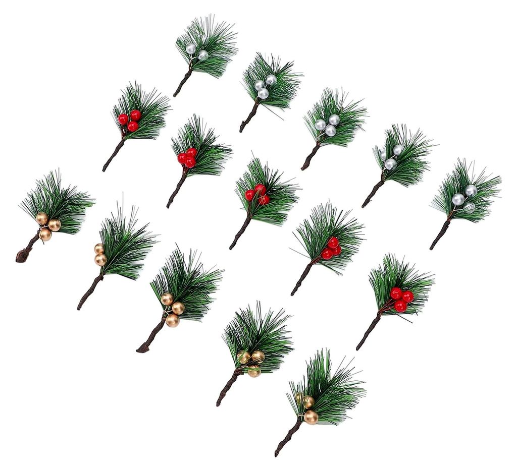 Künstliche Kiefernspieße mit rotgoldenen Beeren für festliche Dekorationen