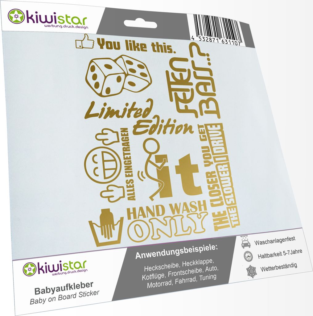 Sticker Bomb Set 08-40x30 cm DIN3 - gold - You like this, Würfel, Fetten Bass, Limitet Edition, Alles eingetragen