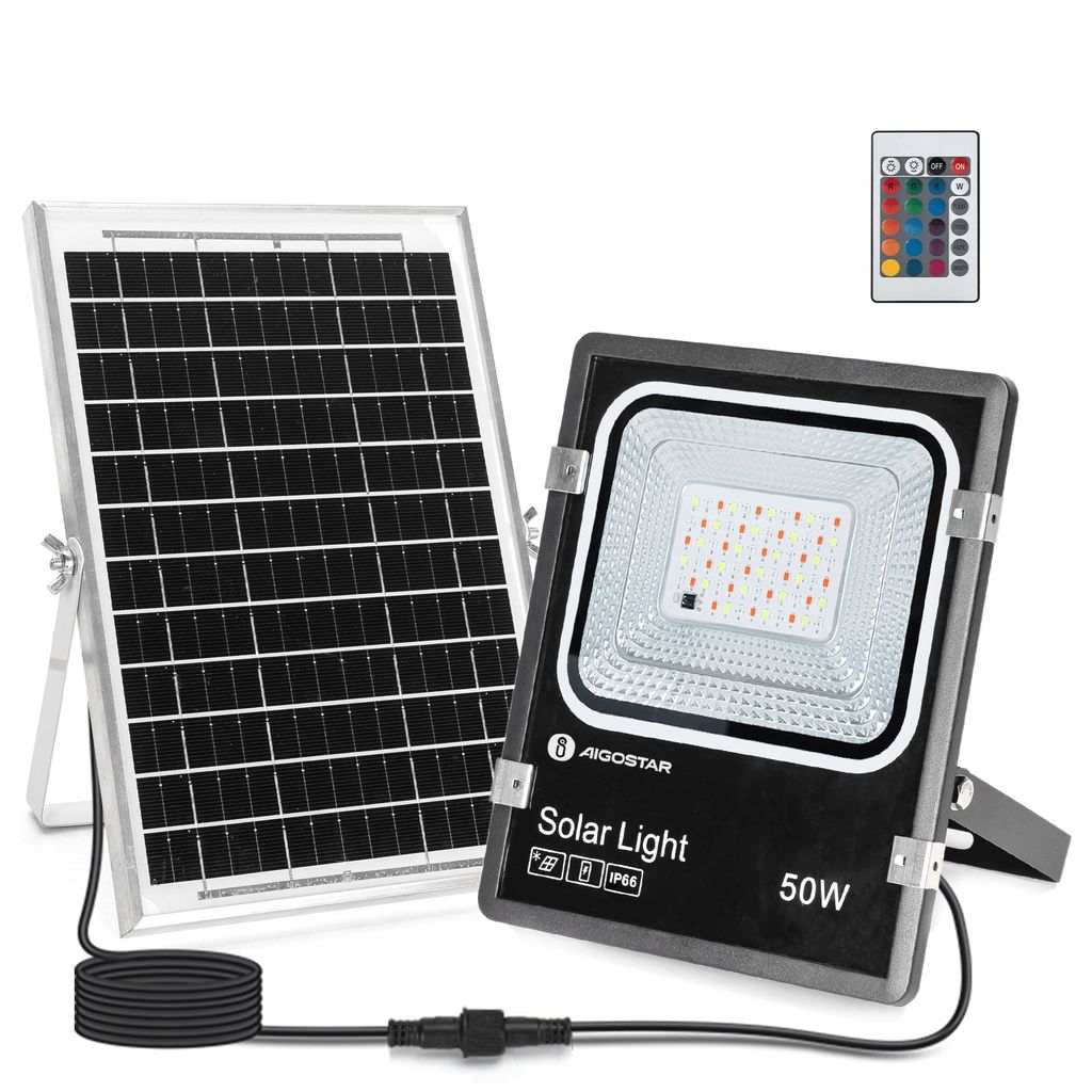 Aigostar- RGB Solar Strahler Außen 50W , LED Gartenstrahler Produktbild 