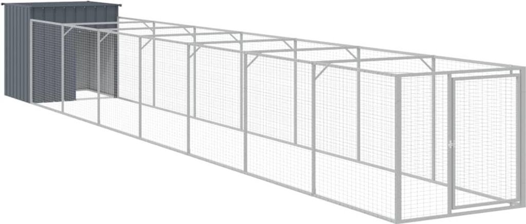 vidaXL Hundehütte mit Auslauf Anthrazit 110x813x110cm Verzinkter Stahl