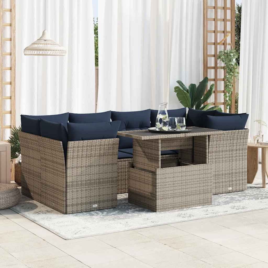 Maison Exclusive - 7-tlg. Garten-Sofagarnitur mit Kissen Grau Poly Rattan Akazie