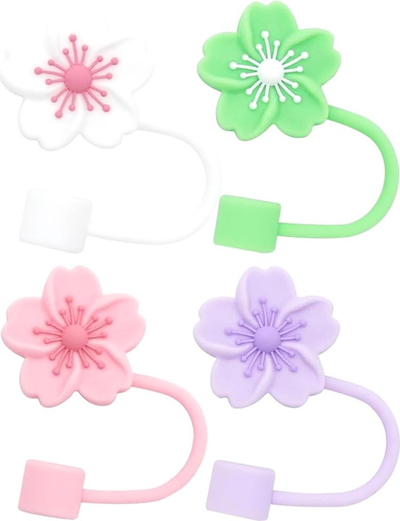 4/7 Stück Blumen-Strohhalmabdeckungen aus Silikon, staubdichte Kappe für 20–40 oz Becher, lebensmittelecht, wiederverwendbar, staubfreies Stroh...