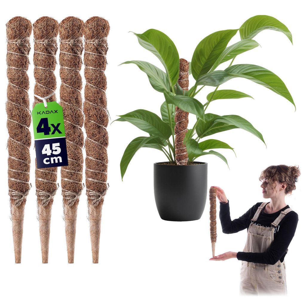 KADAX Pflanzstab aus Kokosnussholz, 45 cm, Topfstütze, 4 Stück