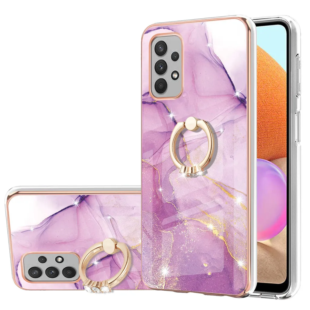 Custodia Marble per Samsung Galaxy A32 4G, custodia protettiva in silicone TPU con supporto ad anello Viola